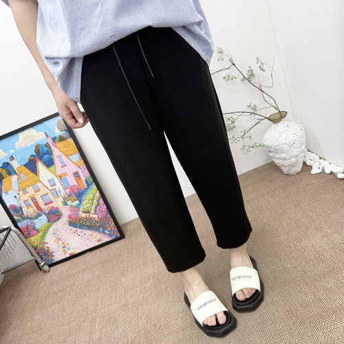 大码黑色显瘦薄款哈伦九分女裤