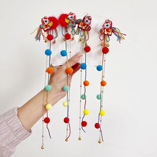 2026马年可爱马上有财长链条彩球编发夹彩虹流苏珠珠发卡毛球发饰
