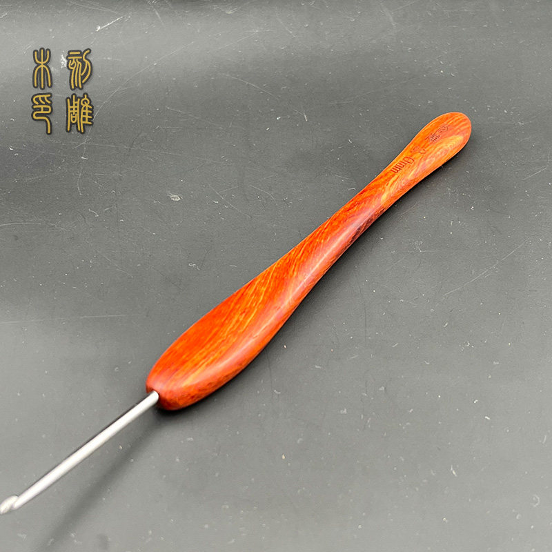 刻雕牌钩针 印度小叶紫檀钩针柄木柄 纯手工编织 钩织工具