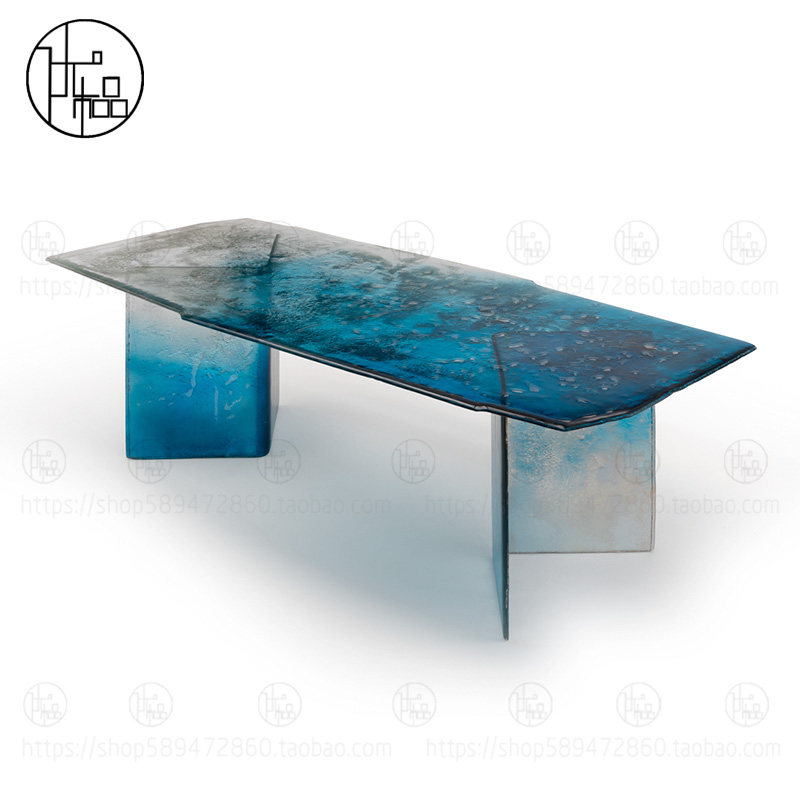 意式极简玻璃长方形餐桌家用洽谈会议桌艺术渐变小户型意大利家具
