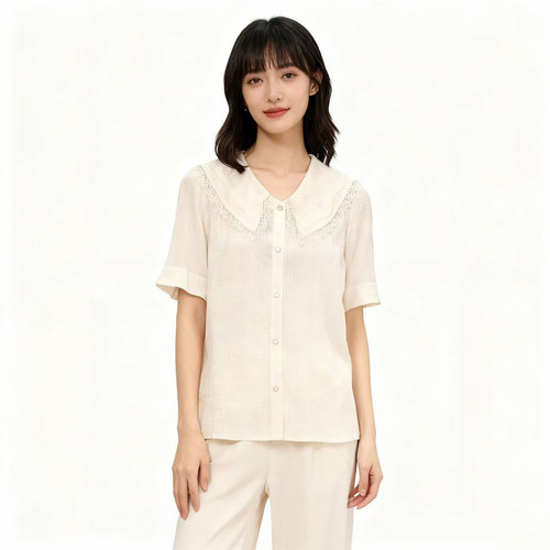 RM系列-时尚气质简约透气法式娃娃领短袖衬衫显瘦百搭YL939
