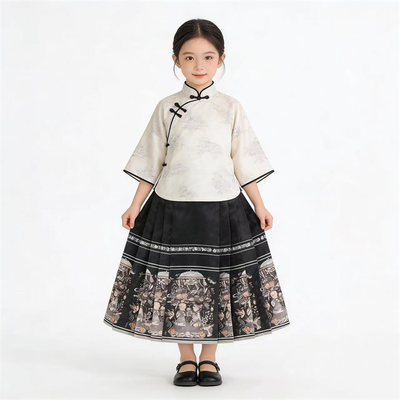 [年衣]-女童国风行云画戏马面裙YA84