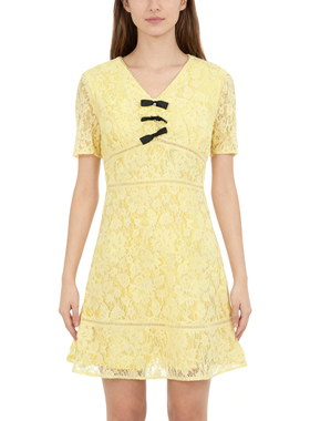 RM系列-时尚气质简约舒适透气黄色蕾丝连衣裙显瘦设计YL976