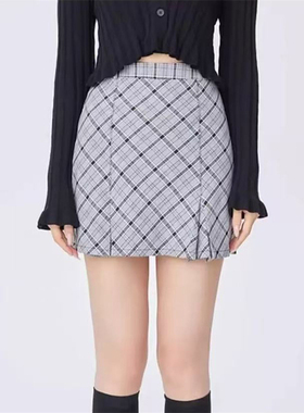 SP系列-时尚气质简约格纹高腰显瘦短裙P755