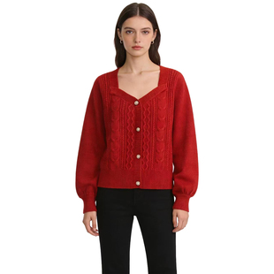 提花单排扣针织开衫 优雅线衫 气质简约舒适百搭DMA1173 D玛纳