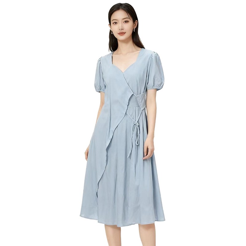 【D玛纳】时尚连衣裙泡泡短袖纯色个性设计简约气质优雅DMA289