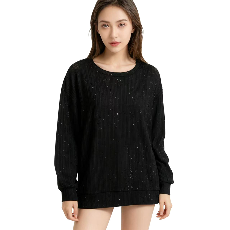 【D玛纳】亮丝宽松落肩卫衣圆领纯色简约休闲时尚潮流百搭范DMA12