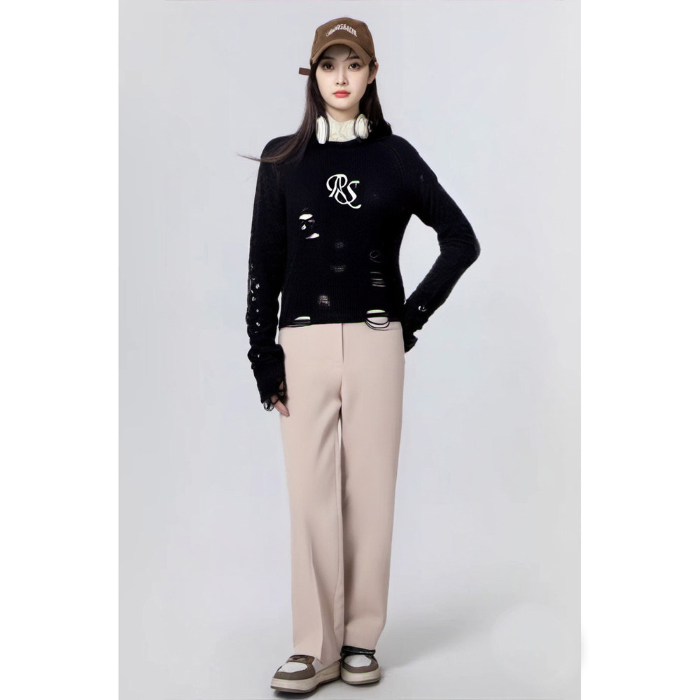 【MB】高级感时尚休闲裤女式修身显瘦纯色简约百搭休闲裤MB451