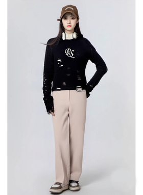 【MB】高级感时尚休闲裤女式修身显瘦纯色简约百搭休闲裤MB451