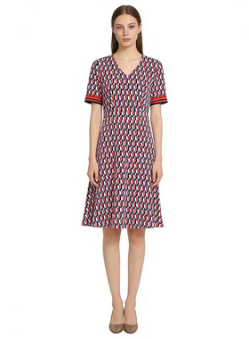 SF系列-淑女针织几何印花V领连衣裙显瘦款SF106