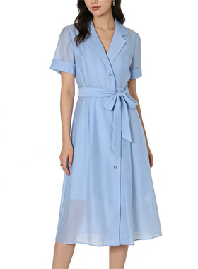 SF系列-淑女浅蓝色系带连衣裙显瘦百搭SF110/SF112