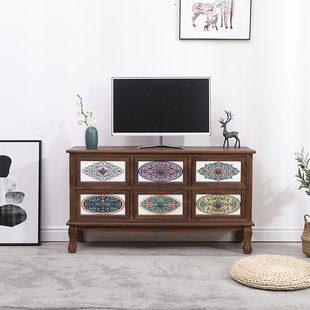 欧式实木电视柜彩绘斗柜美式储物柜客厅柜卧室床头柜组合储物柜子