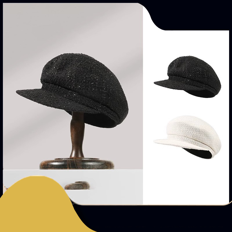 春秋冬画家帽女小香风时尚优雅贝雷帽纯色简约八角帽户外休闲百搭