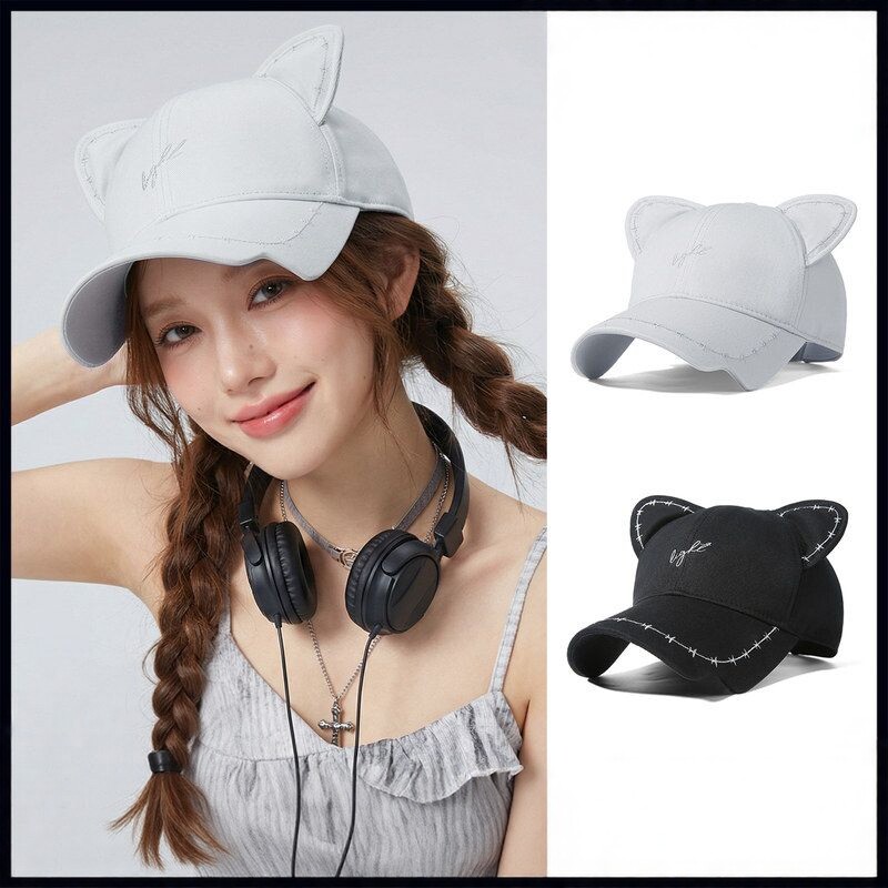 CACUSS新款可爱猫耳朵甜美鸭舌帽遮阳透气百搭减龄女帽时尚显脸小
