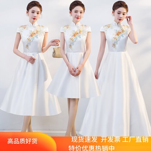 晚女中式伴娘服主持人迎宾颁奖礼仪小姐中国风