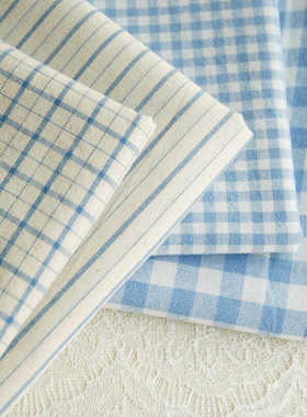 小清新纯棉色织格子布料衬衫半身裙文艺风手工DIY桌布抱枕床面料