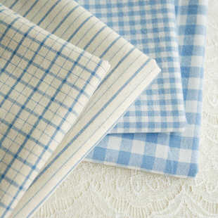 小清新纯棉色织格子布料衬衫 半身裙文艺风手工DIY桌布抱枕床面料