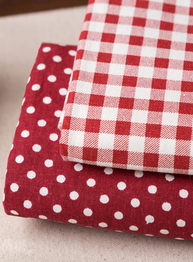 包邮日韩风格纯棉布料格子手工服装布料窗帘桌布抱枕沙发布艺新品