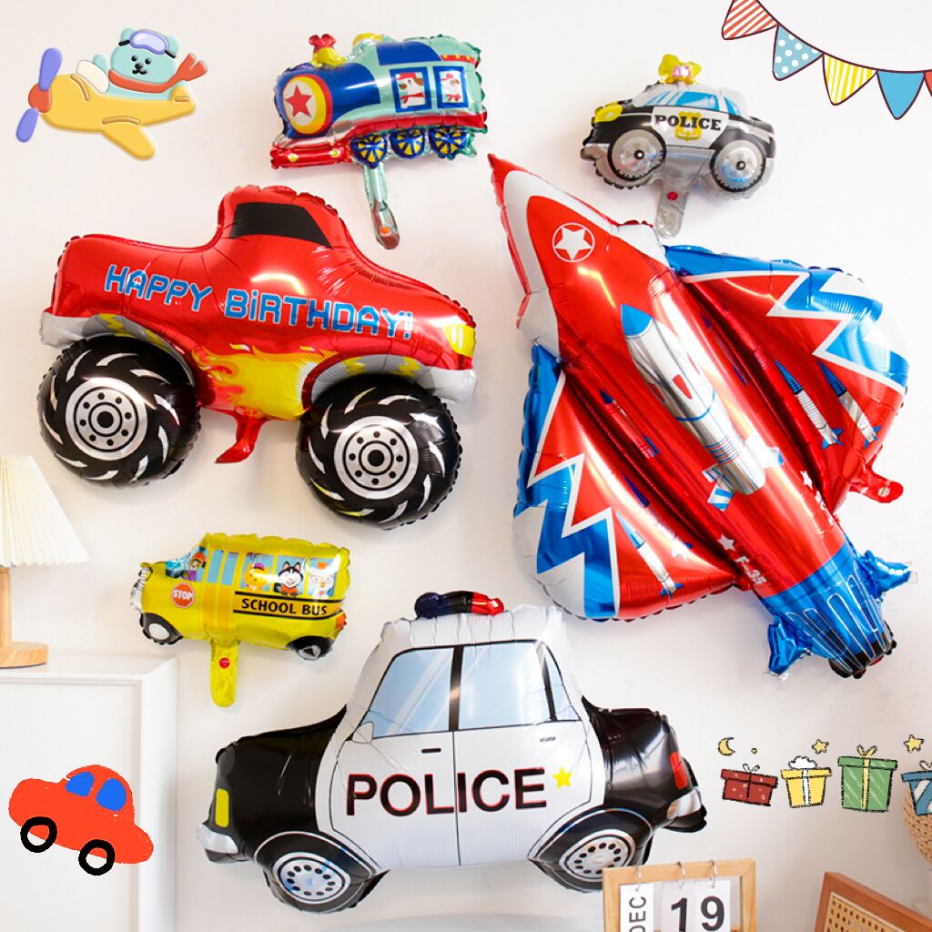 卡通警车飞机小汽车铝膜气球儿童生日布置房间装饰拍照氛围道具