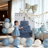 网红生日派对5岁宝宝装 饰 扮布置套餐蓝色蝴蝶结气球蛋糕背景墙装