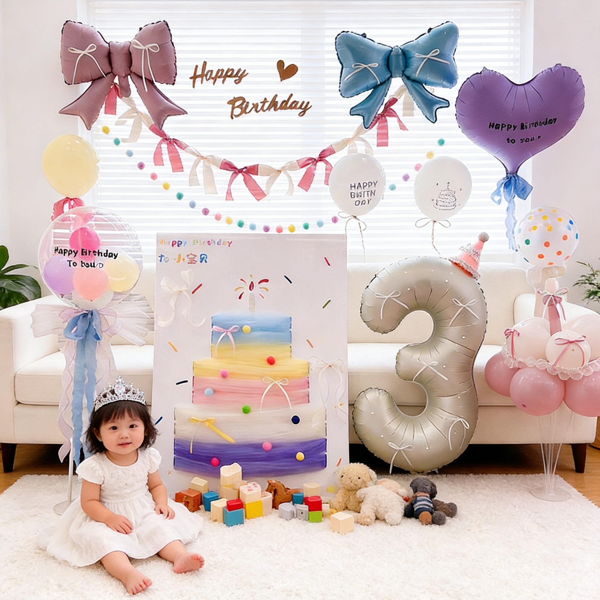 女孩生日彩色蛋糕纱KT板女童5岁9公主客厅场景布置装饰仪式感拍照,节庆用品/礼品,装扮布置套餐,淘宝优惠券,粉丝福利购,淘宝优惠卷