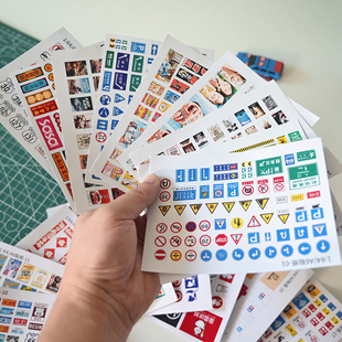 64比例微缩场景交通贴纸复古港风日系海报 门头广告牌沙盘DIY模型