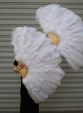 包邮彩色鸵鸟羽毛扇子60cm半径肚皮舞蹈酒吧表演道具真羽毛大扇子