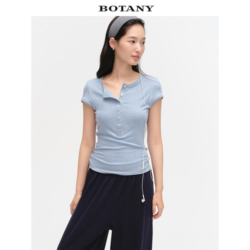 BOTANY30美利奴羊毛极简高级感亨利领针织短袖