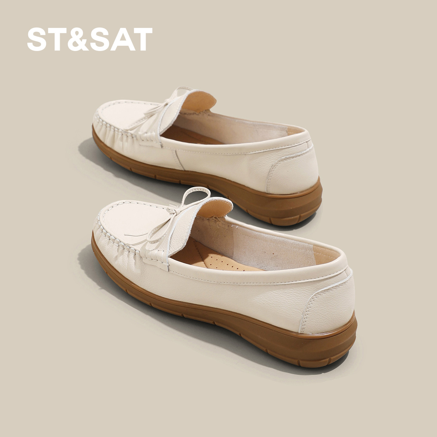 星期六单鞋女款2026新款春夏百搭真皮乐福鞋一脚蹬豆豆鞋透气女鞋