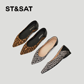 舒适气质优雅风平跟一脚蹬女鞋 星期六豹纹尖头浅口单鞋 女低跟时尚