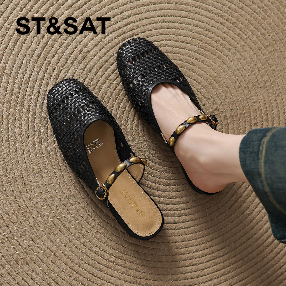 星期六编织拖鞋女款2026新款夏季包头半拖鞋穆勒凉拖单鞋镂空凉鞋