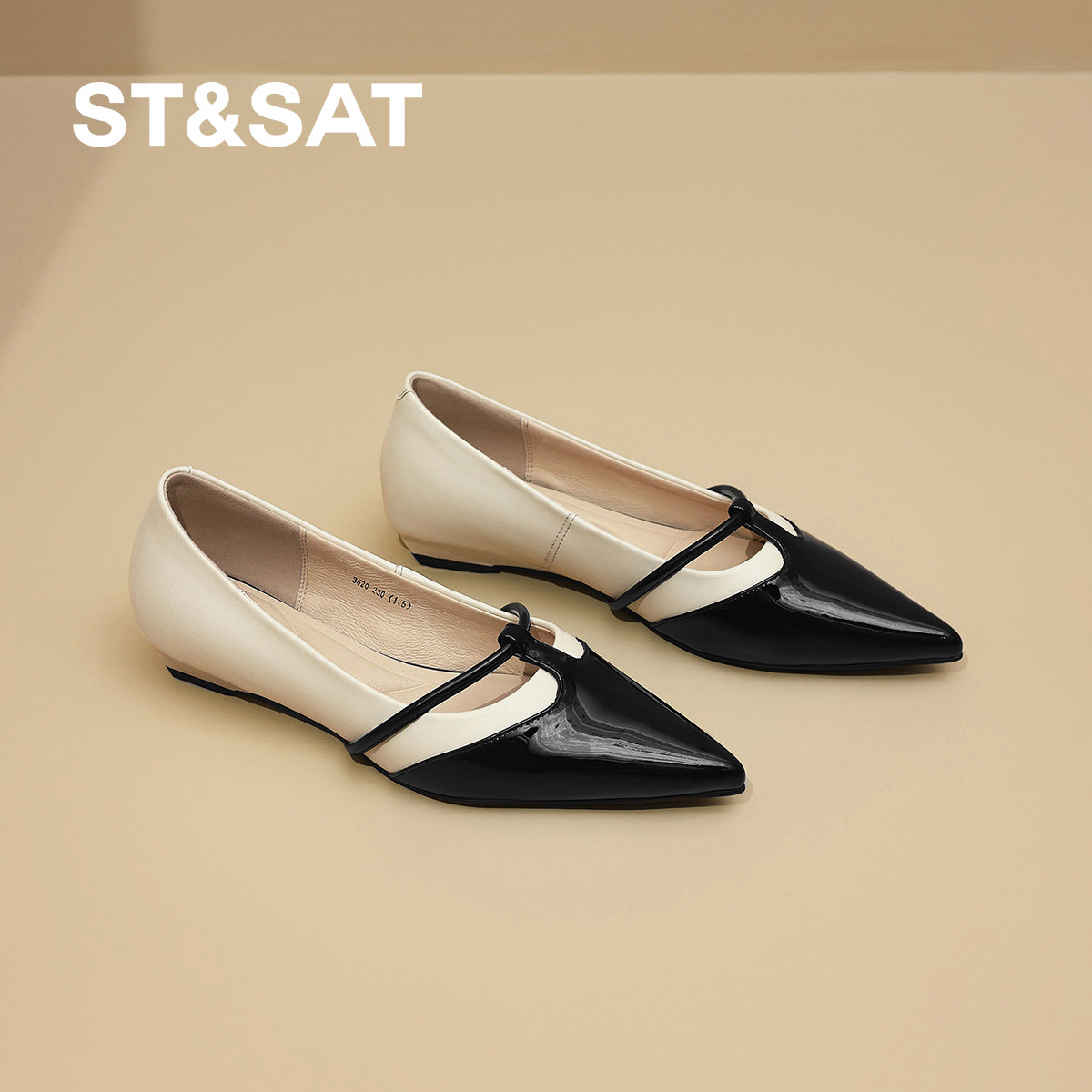 星期六尖头浅口女单鞋2026春季新款拼接一脚蹬配裙子舒适平底鞋女