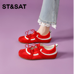 星期六红色芭蕾德训鞋女新款夏季百搭休闲运动鞋轻便透气镂空女鞋