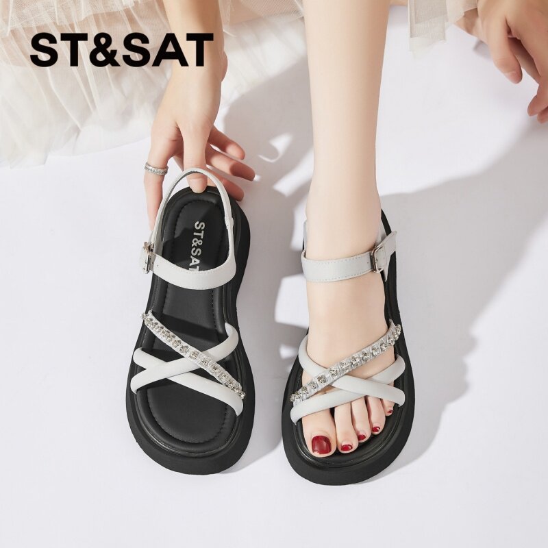 星期六厚底凉鞋女款夏季2025新款外穿女士巨好看水钻配裙子凉拖鞋