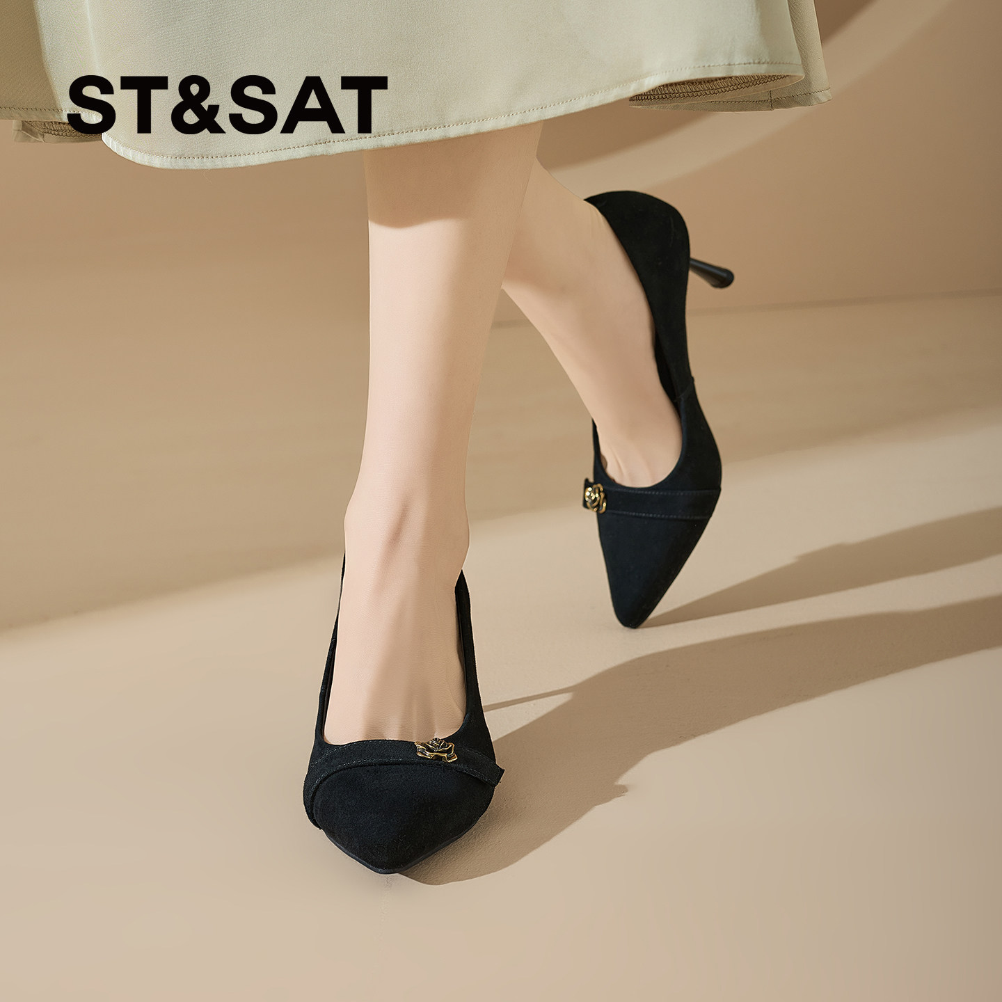 星期六绝美女单鞋2026新款尖头真皮细跟夏季配裙子高级感高跟鞋