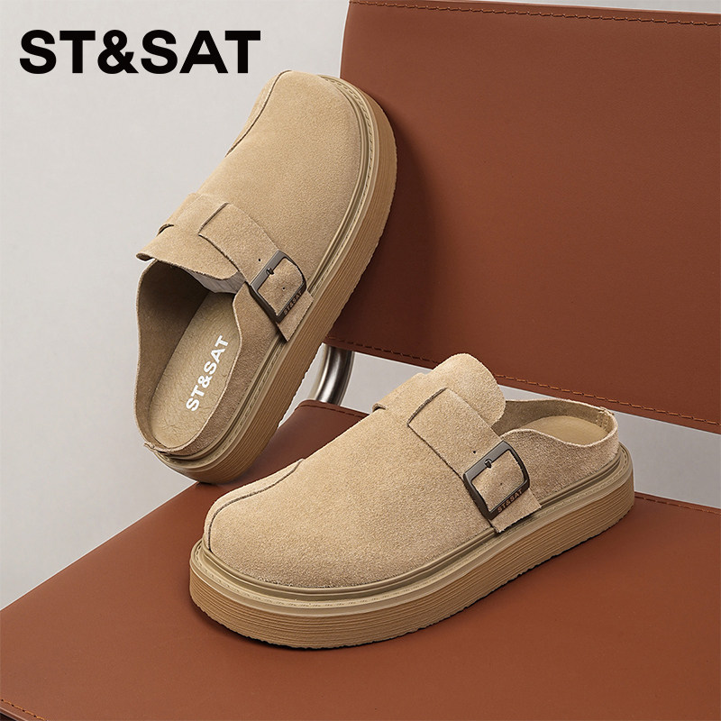星期六新款复古勃肯鞋男款皮带扣全包厚底软底休闲百搭一脚蹬单鞋
