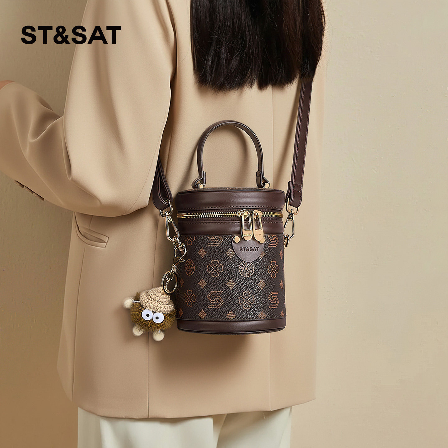 星期六包包小水桶包女单肩斜挎包时尚复古高级质感百搭手提圆筒包