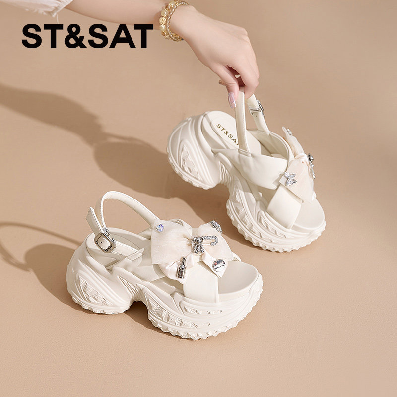 星期六罗马凉鞋女夏季新款小个子增高露趾凉鞋百搭厚底配裙子凉鞋