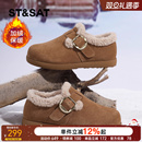 星期六厚底勃肯鞋女鞋冬季新款复古保暖棉鞋女士一脚蹬防滑雪地靴