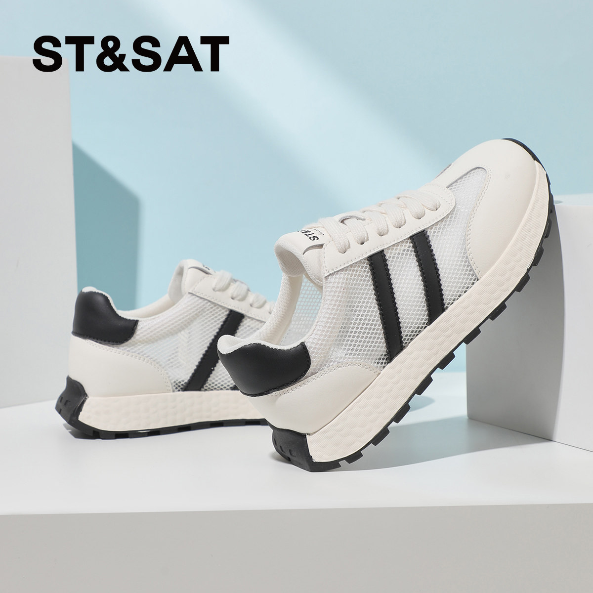 星期六网面透气厚底德训鞋女夏2025新款高级感百搭阿甘鞋子女休闲