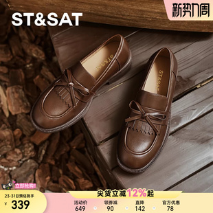 一脚蹬单鞋 星期六英伦风乐福鞋 真皮不累脚小皮鞋 新款 子 女春季