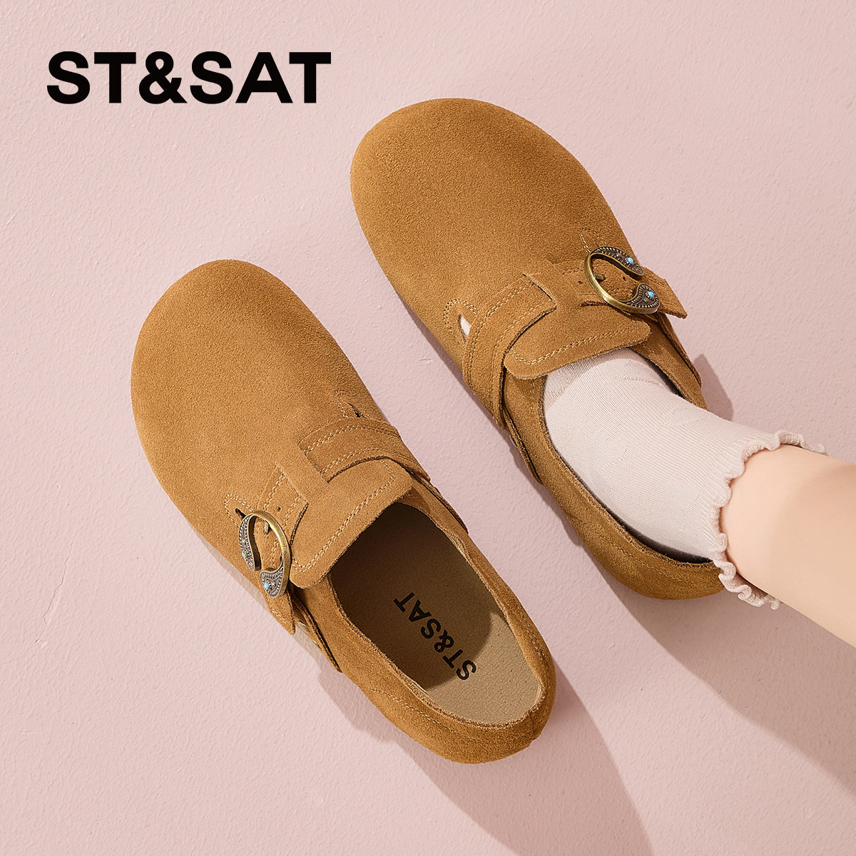 星期六复古勃肯鞋女款2025秋季新款懒人外穿一脚蹬厚底内增高单鞋