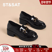 直 星期六英伦风乐福鞋 圆头方跟浅口单鞋 小皮鞋 女2025夏季 新款