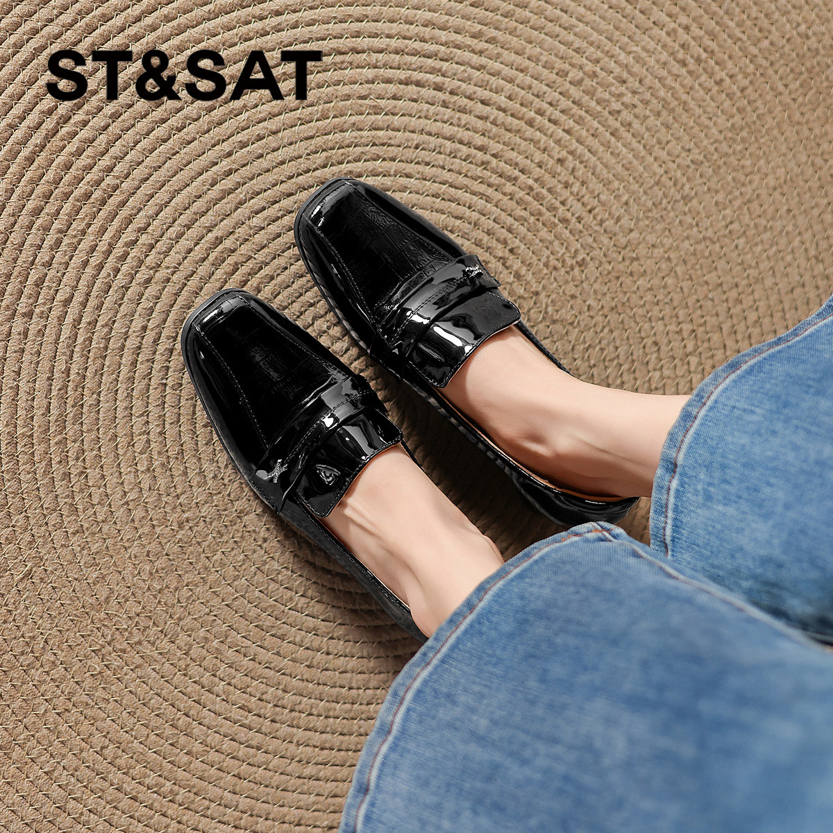 星期六高跟乐福鞋女款2026新款春季英伦风小皮鞋黑色方头通勤单鞋