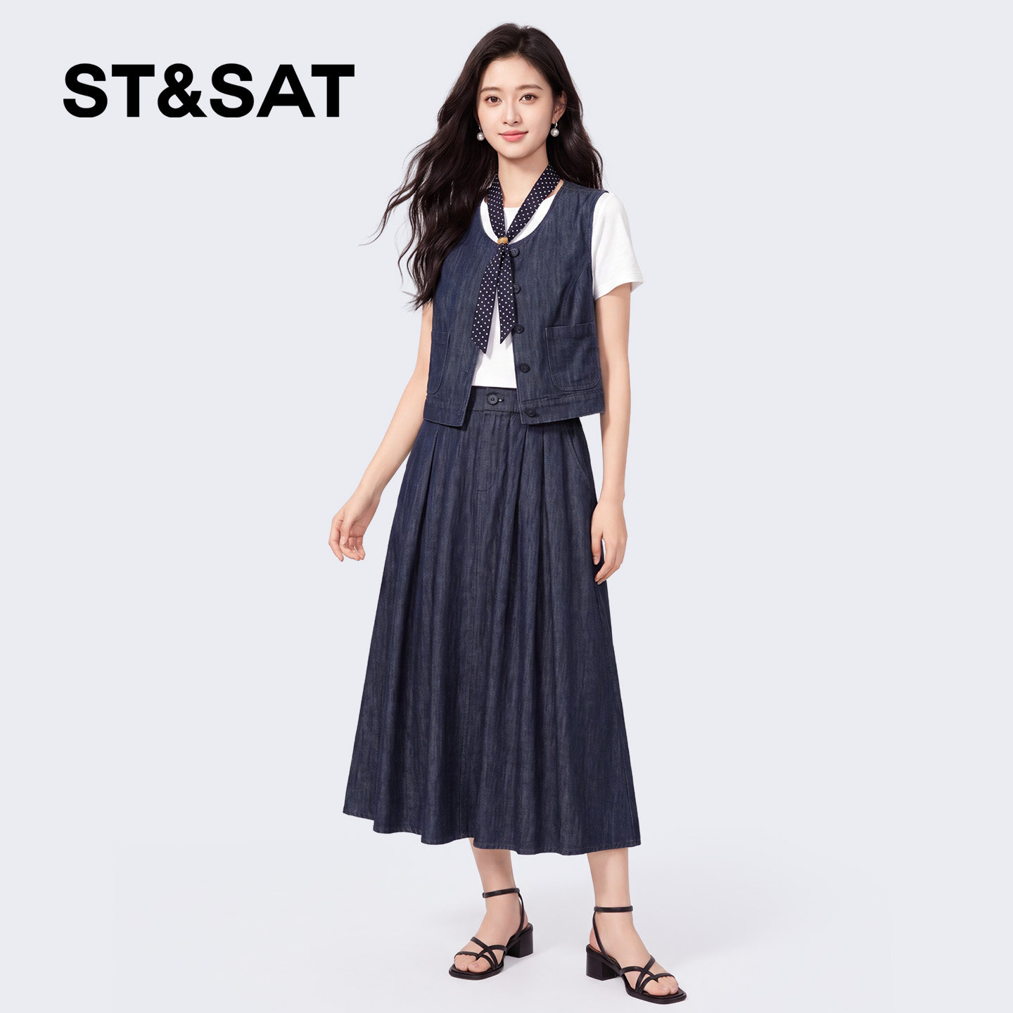 星期六牛仔蓝套装女2026新款夏季