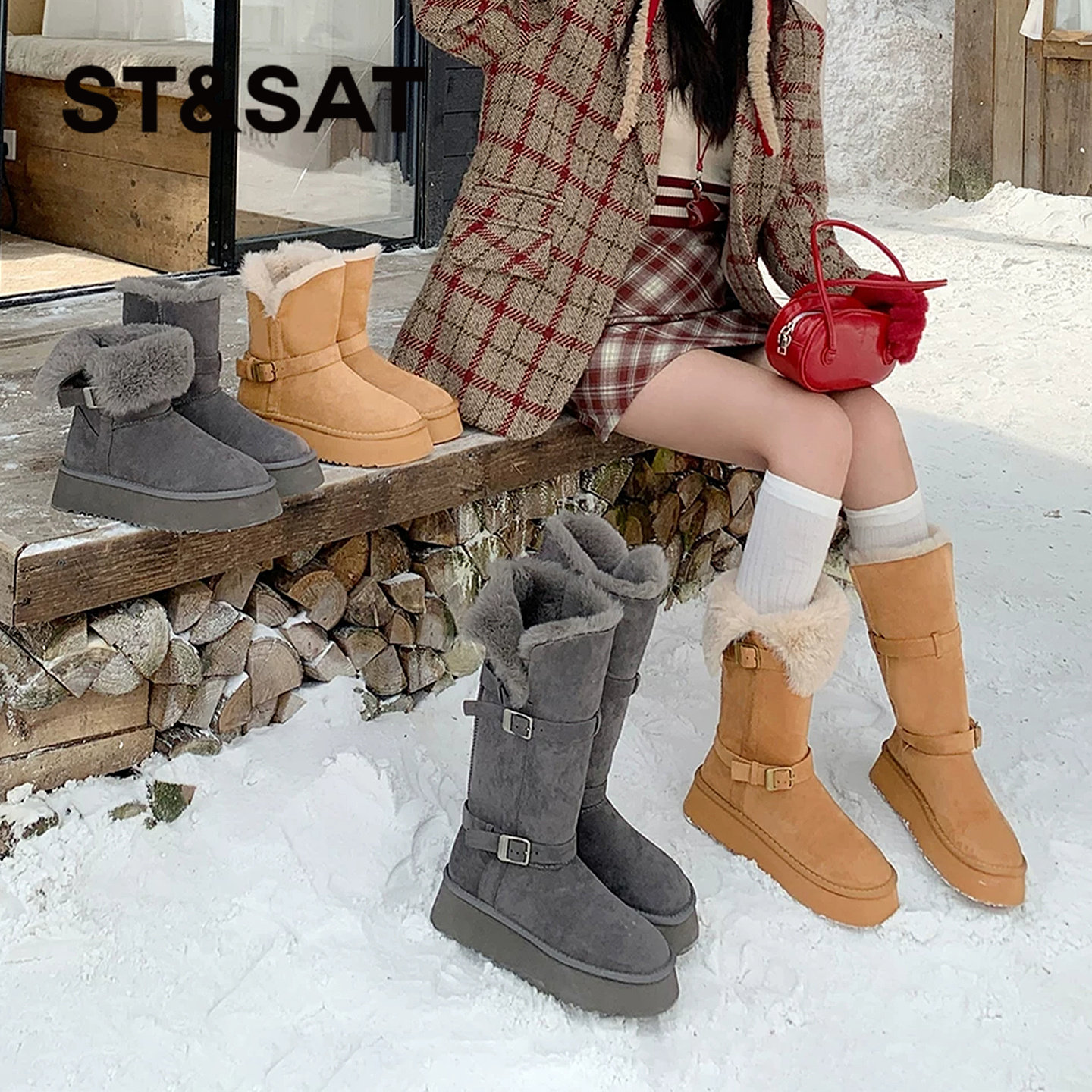 星期六官方旗舰店正品高筒雪地靴