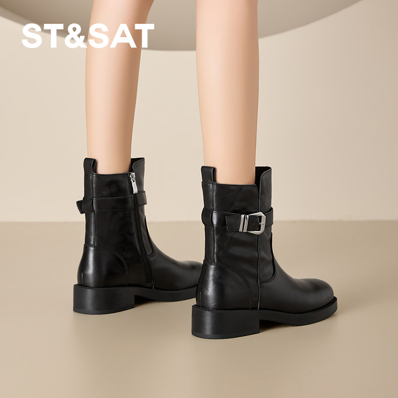 【头层牛皮】星期六星期六复古英伦风马丁靴显瘦女款短靴时装靴