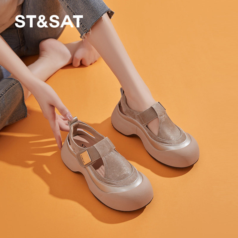 星期六2025夏季新款百搭厚底运动凉鞋镂空透气通勤包头凉鞋女鞋