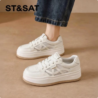 星期六网面小白鞋女春夏新款厚底增高不累脚小个子休闲板鞋运动鞋