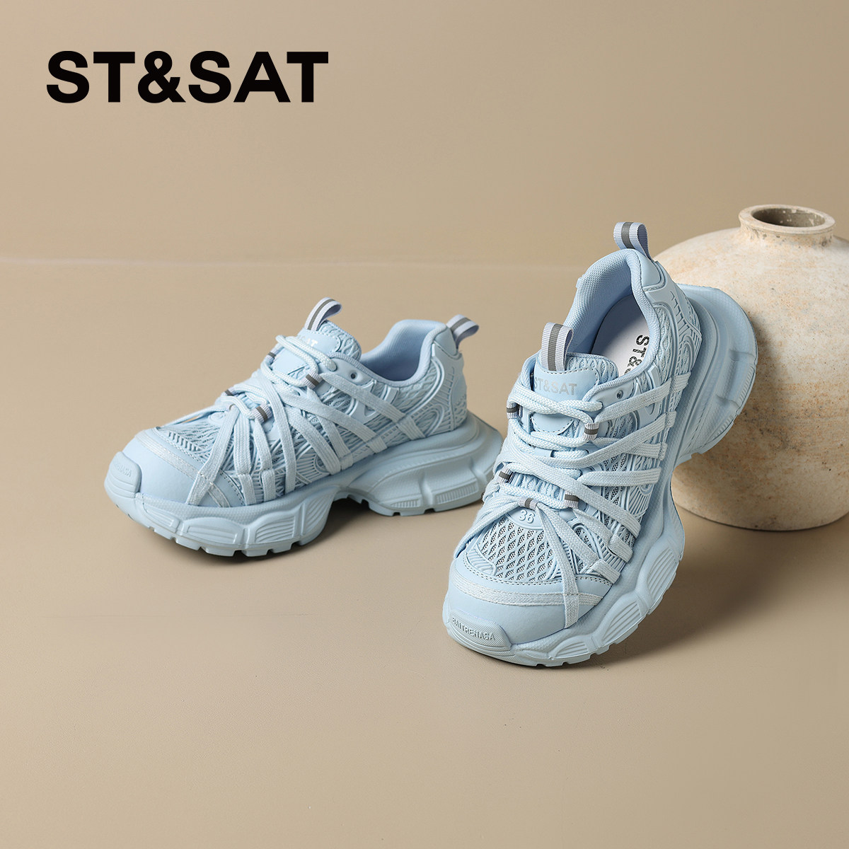 星期六网面增高老爹鞋女款2025新款夏季薄款透气厚底运动休闲鞋子